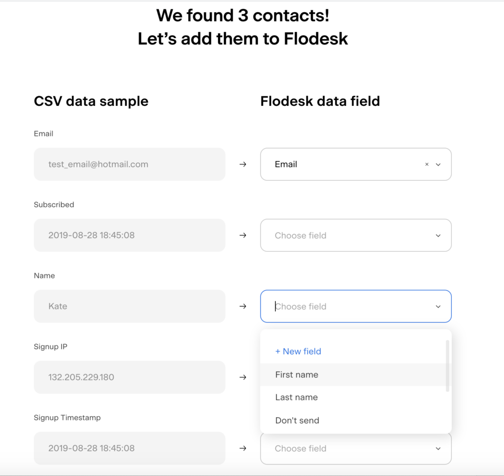 Flodesk Kontakte Import CSV
