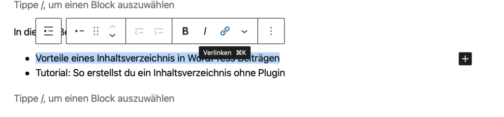 Inhaltsverzeichnis ohne Plugin erstellen WordPress Showit