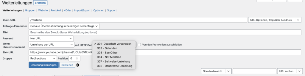 Weiterleitung in WordPress erstellen Showit Redirect Affiliate Links mit eigener Domain 301 Weiterleitung