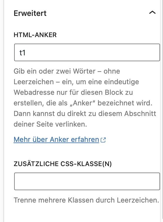 Inhaltsverzeichnis Blogpost HTML Anker