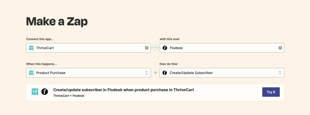 Zapier Workflow für Thrivecart und Flodesk