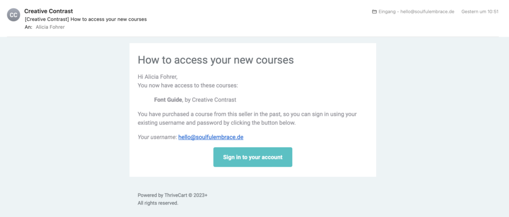 email Zugang zu digitalen Produkten in ThriveCart learn plus